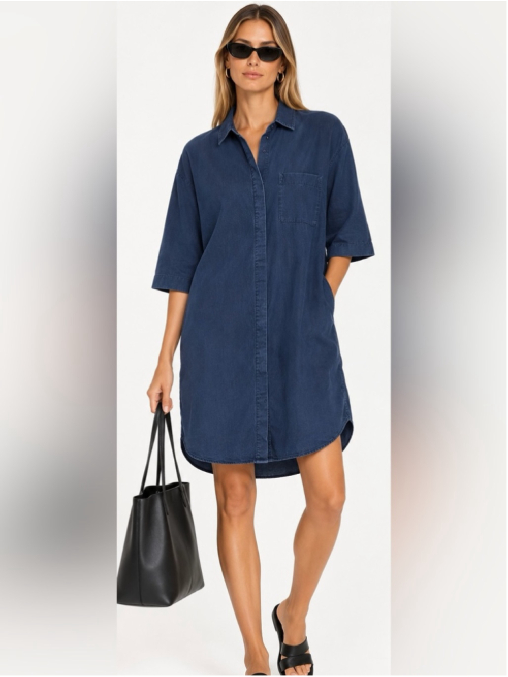 COS Navy Short-Sleeve Button-Down Shirt Dress